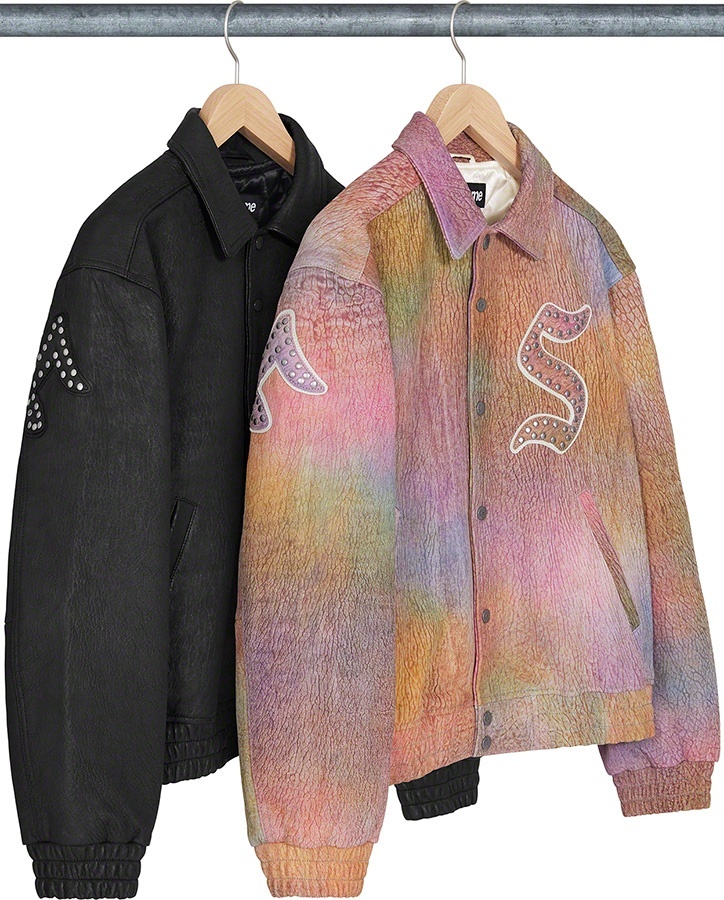 Pebbled Leather Varsity Jacket view 13